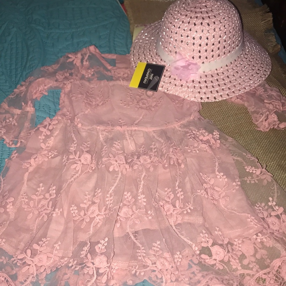 NWT Beautiful all lace girls dress with hat
